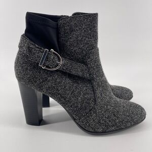 Kelly & Katie‎ Gray Ankle Boots Block Heel Buckle Accents Zip Up Closure
